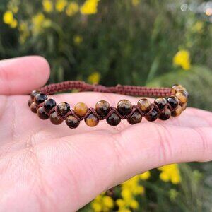 Tiger’s Eye Beaded Stone Macrame Bracelet